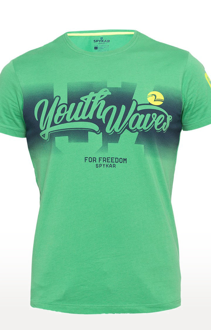 Spykar Green Printed Slim Fit Men T-Shirts