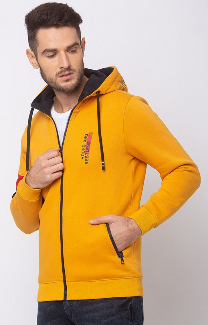 Spykar Yellow Cotton Regular Fit Sweatshirt For Men