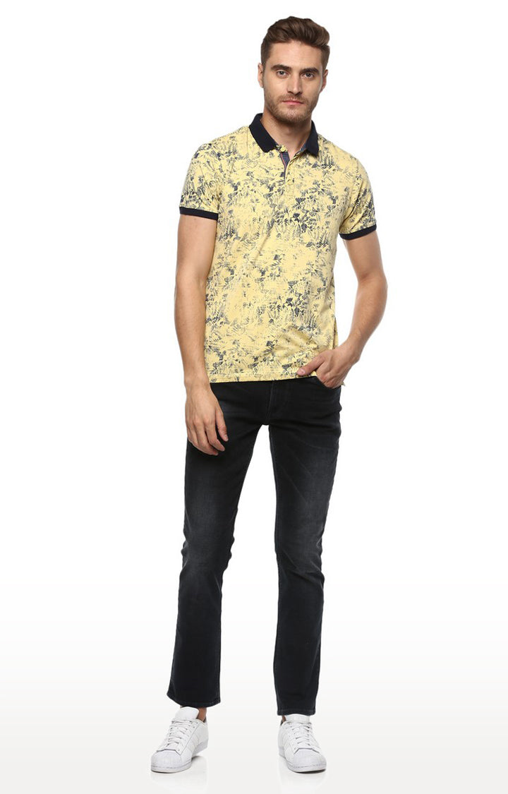 Spykar Yellow Cotton Slim Fit Polo T-Shirt For Men