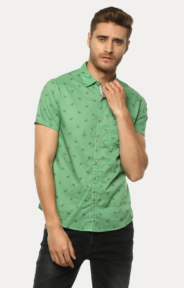 Spykar Men'S Green Cotton Printed Casual Shirts