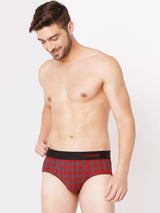 Men Premium Black Check & Maroon Check Cotton Blend Brief (Pack Of 2)- Underjeans By Spykar