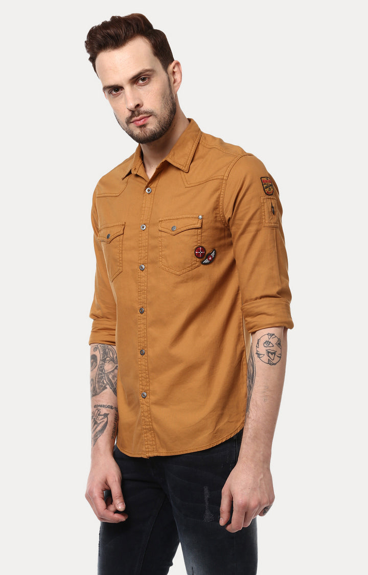 Spykar Men'S Brown Cotton Solid Casual Shirts