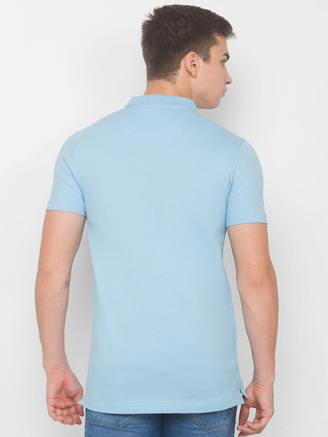 Spykar Men Blue Cotton Blend Slim Fit Polo T-Shirt