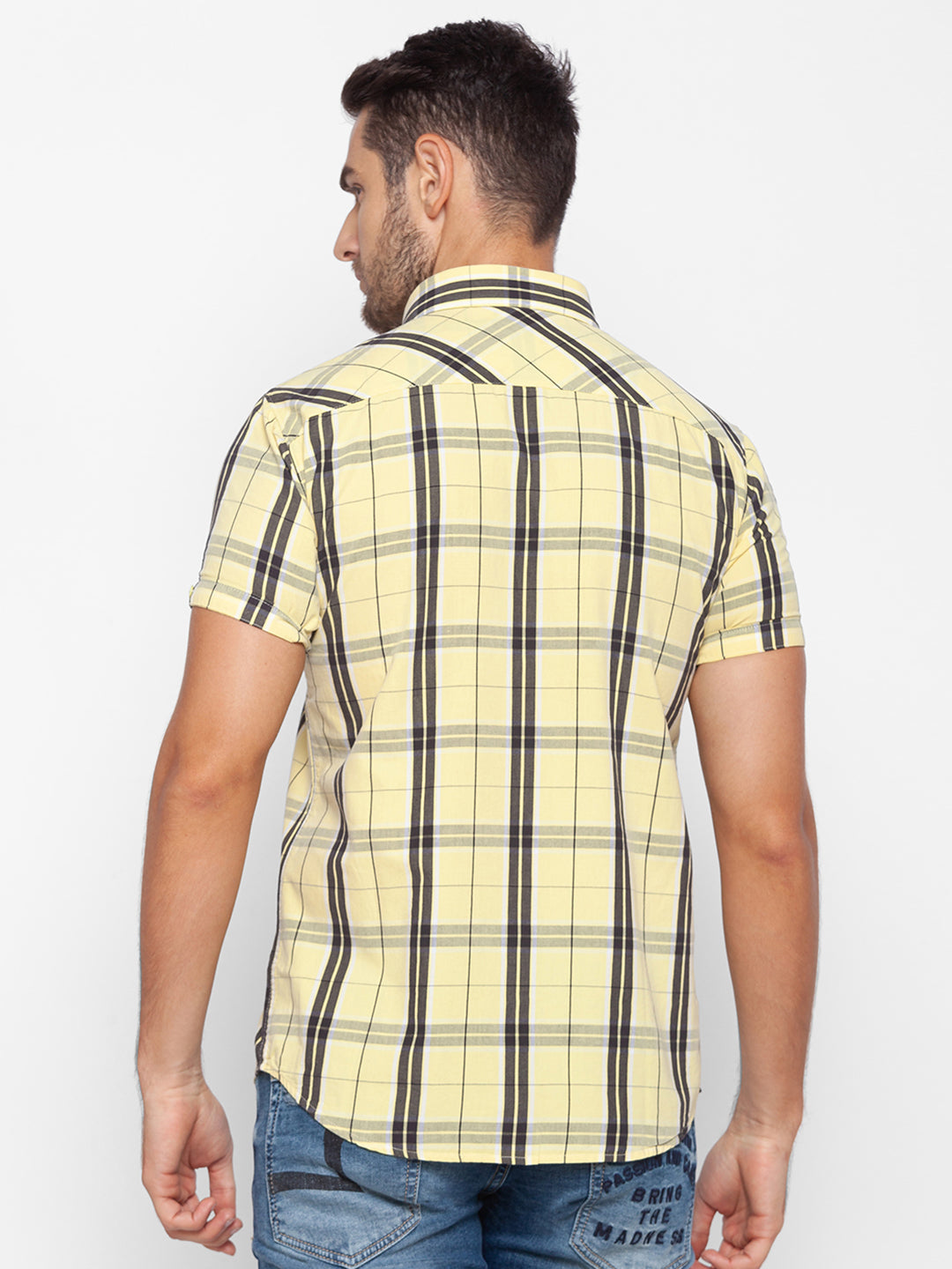 Spykar Slim Fit Yellow Cotton Men Shirt