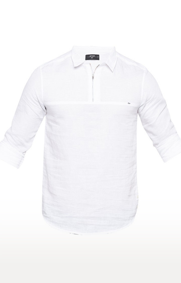 Spykar Men'S White Cotton Melange Casual Shirts