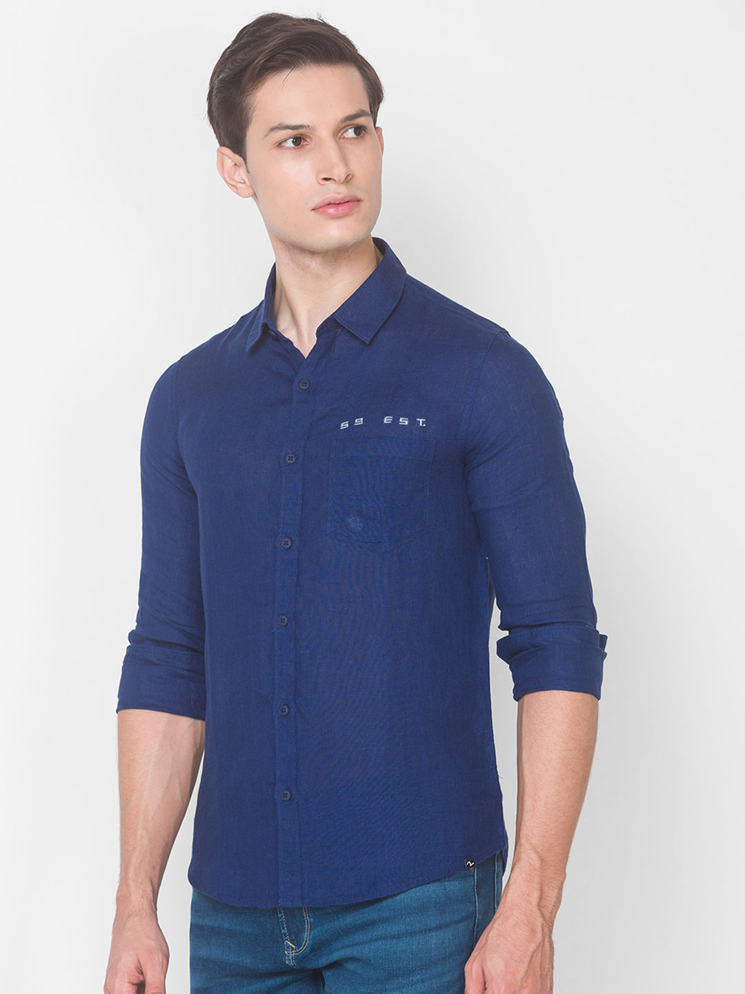 Spykar Slim Fit Blue Cotton Men Shirt