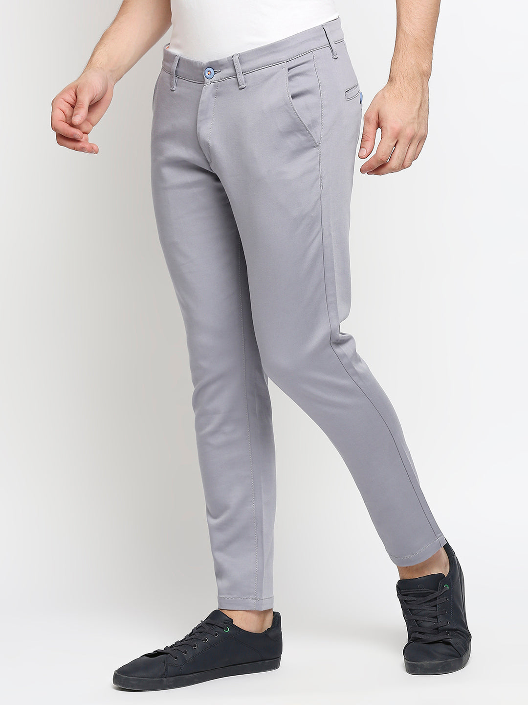 Spykar Men Light Grey Solid Slim Mid-Rise Trouser
