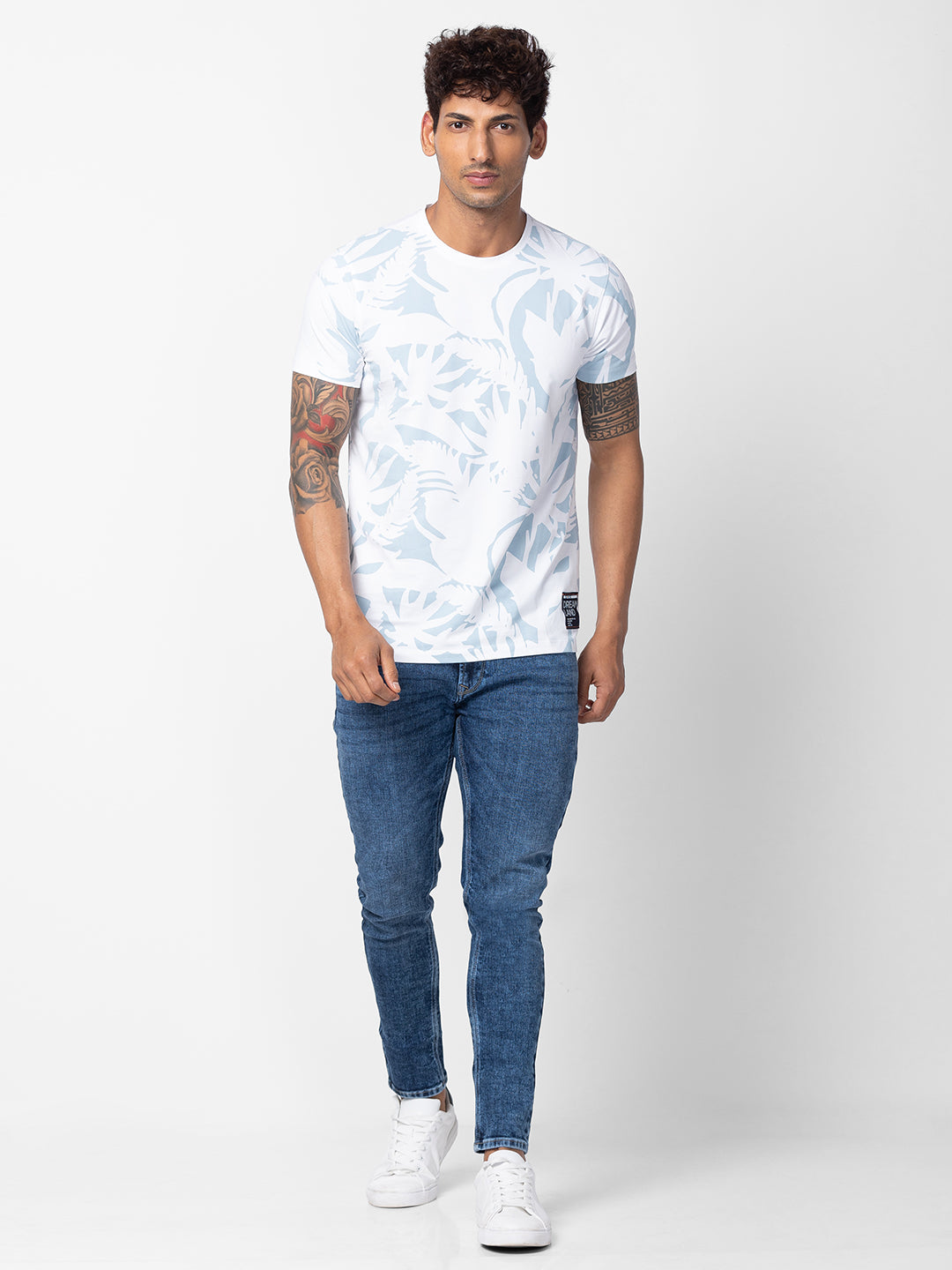 Spykar Men White Cotton Regular Fit Half Sleeve Printed T-Shirt