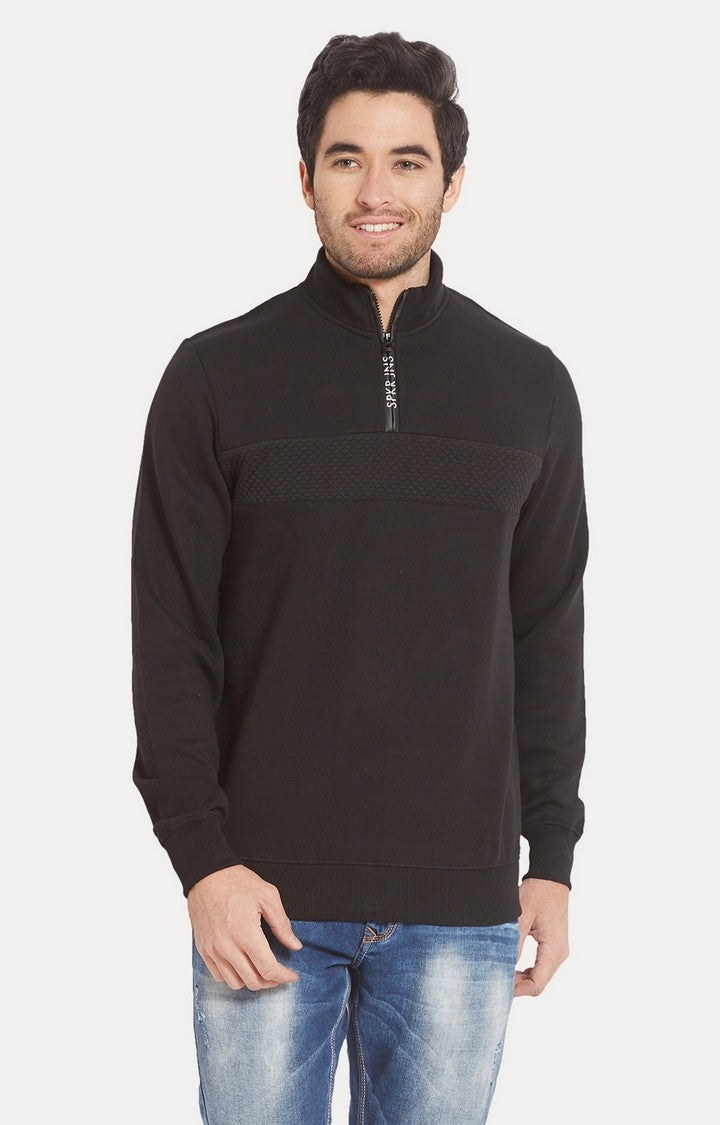 Spykar Black Solid Slim Fit Sweatshirt