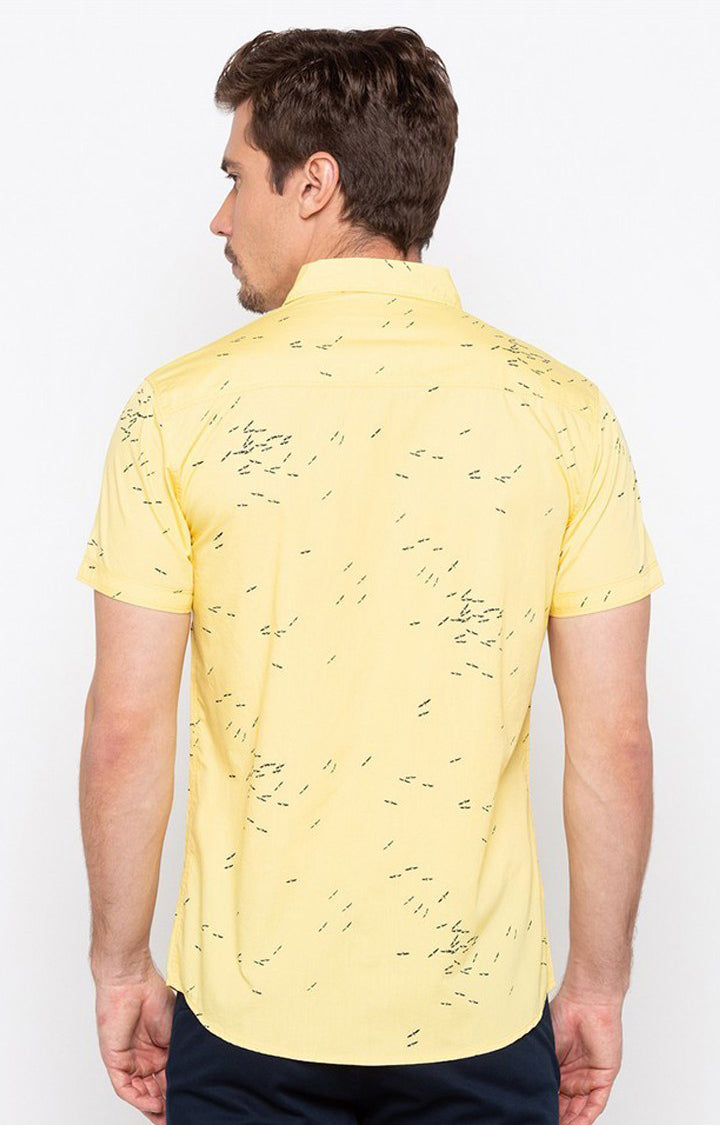 Spykar Men'S Yellow Cotton Printed Casual Shirts