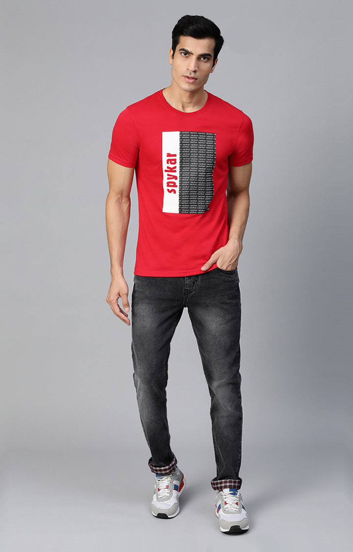 Underjeans By Spykar Men Red Printed Round Neck T-Shirt