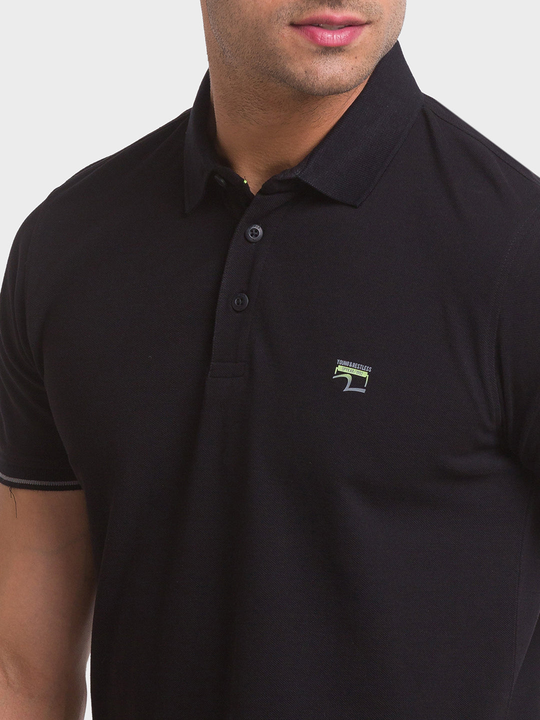 Spykar Black Cotton Half Sleeve Plain Casual Polo T-Shirt For Men