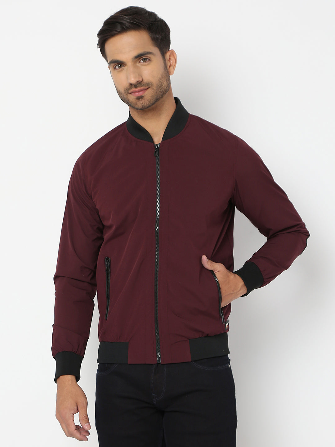 Spykar Men Wine Nylon Regular Fit Jacket