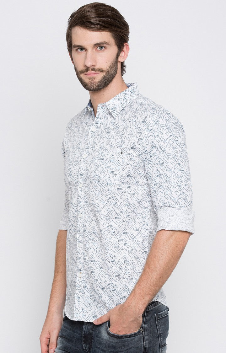 Spykar Men'S White Cotton Printed Casual Shirts