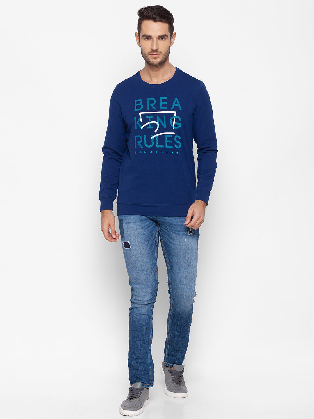 Spykar Blue Cotton Sweatshirt For Men