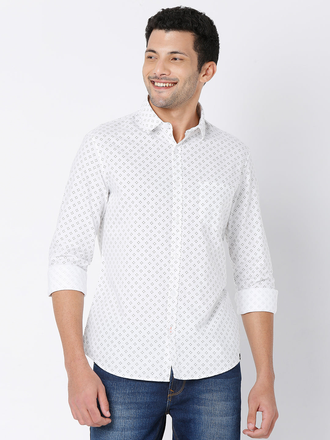 Spykar Men White Cotton Full Sleeve Printed Shirt