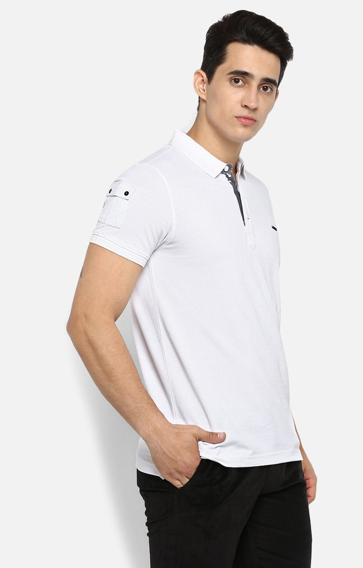 Spykar White Solid Slim Fit Polo T-Shirt