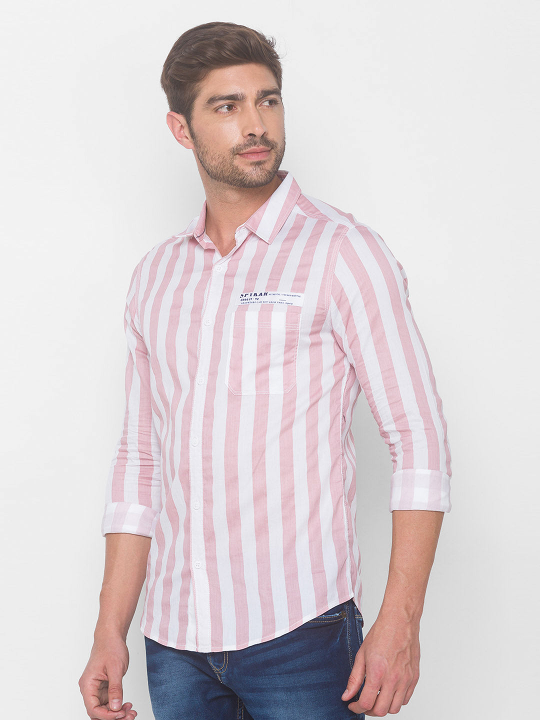 Spykar Men Tan Pink Cotton Shirts (Slim)