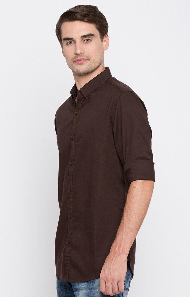 Spykar Men'S Brown Cotton Solid Casual Shirts