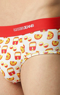 Men Premium Red Cotton Blend Printed Brief- Underjeans By Spykar