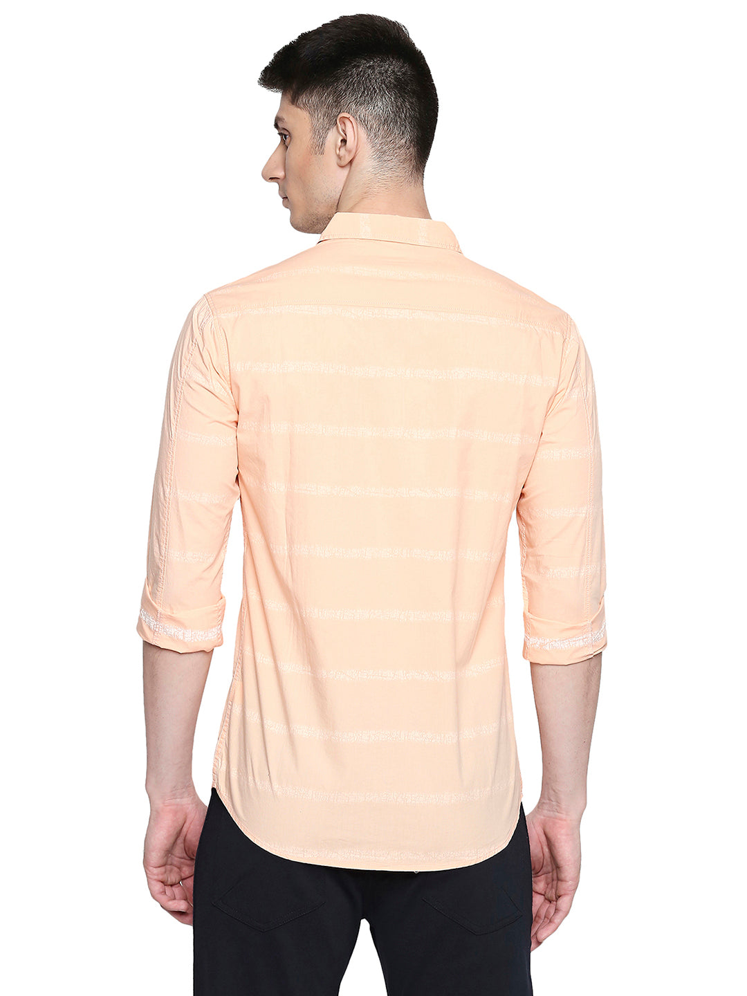 Spykar Regular Fit Men Cotton Peach Shirt