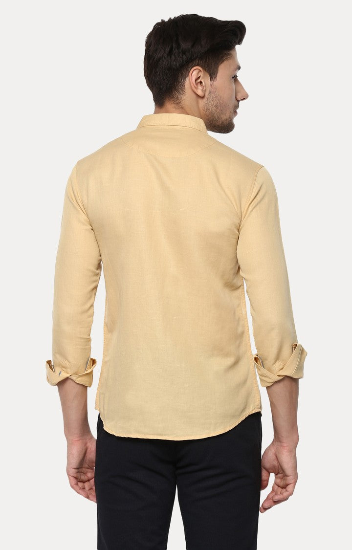 Spykar Men'S Beige Cotton Solid Casual Shirts