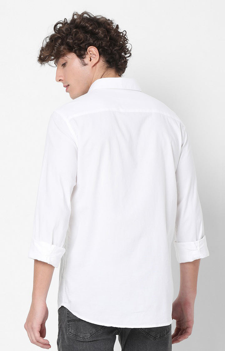 Spykar White Full Sleeve Plain Shirts For Mens