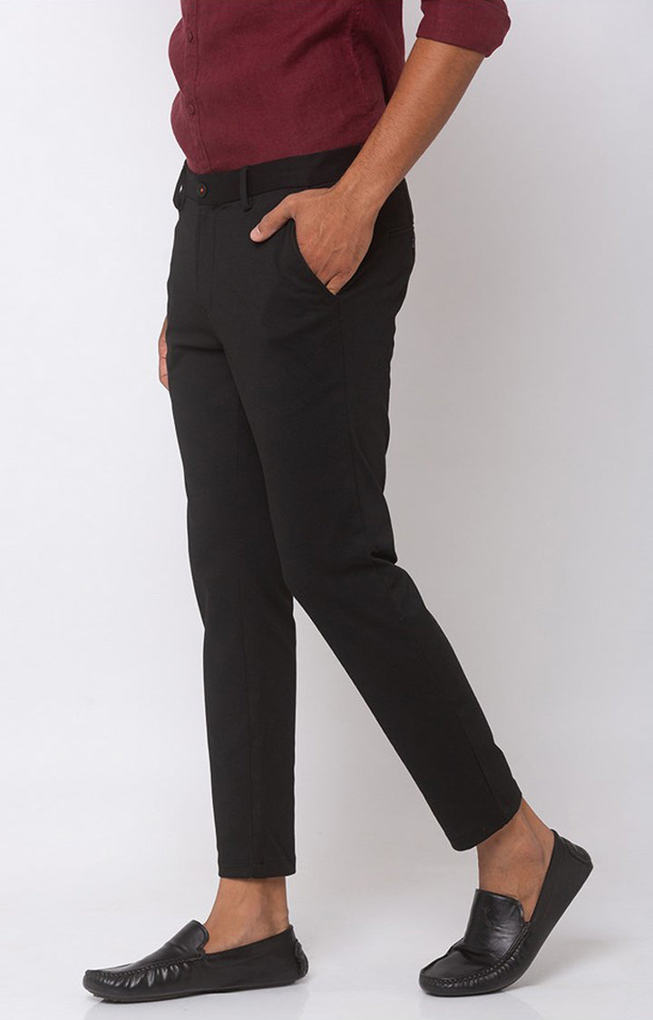 Spykar Men Black Cotton Slim Fit Casual Trousers