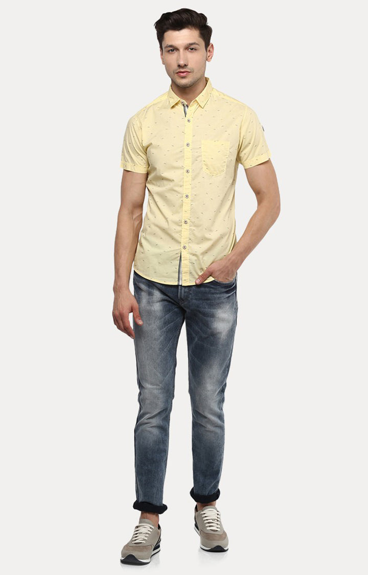 Spykar Men'S Yellow Cotton Printed Casual Shirts