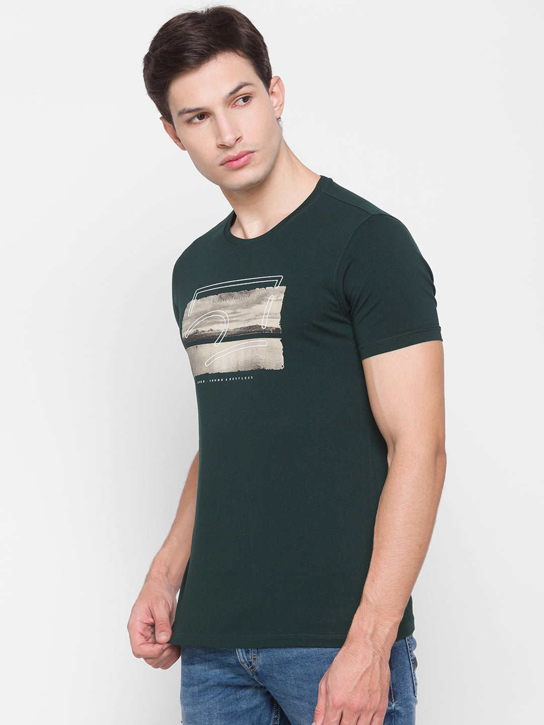 Spykar Green Cotton Men T-Shirt