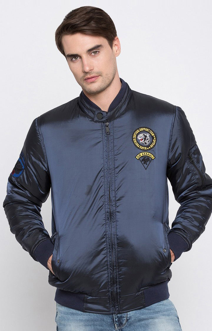 Spykar Men Navy Solid Regular Fit Bomber Jacket