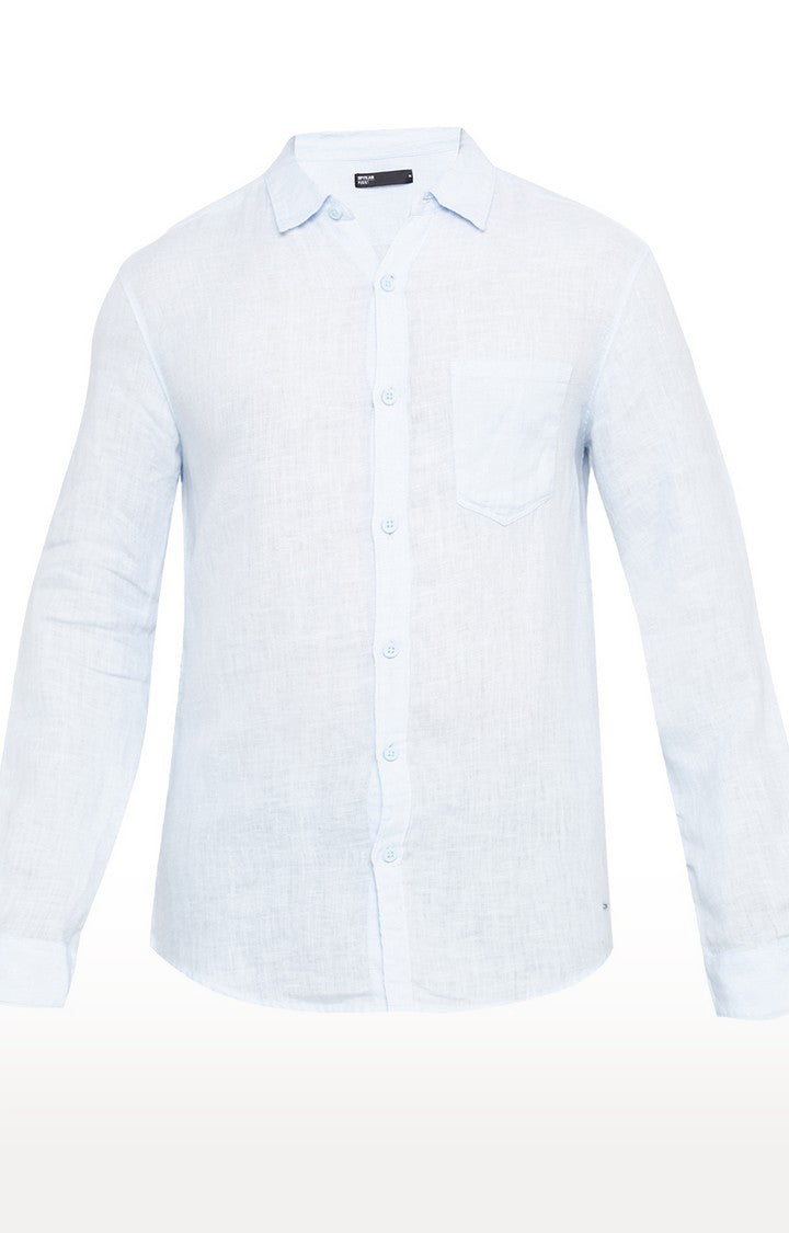 Spykar Men'S Blue Cotton Melange Casual Shirts