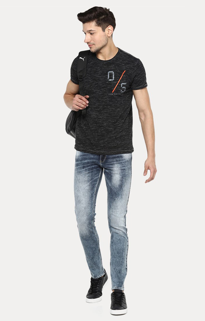 Spykar Black Printed Slim Fit Men T-Shirts