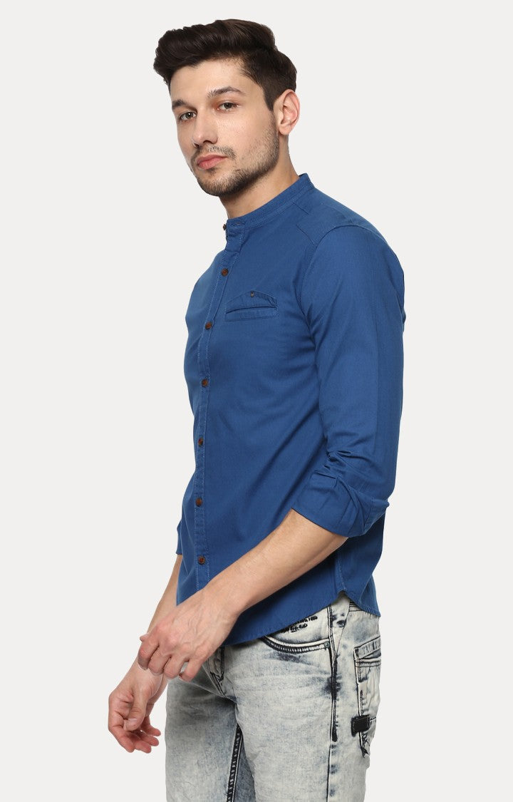 Spykar Men'S Blue Cotton Solid Casual Shirts