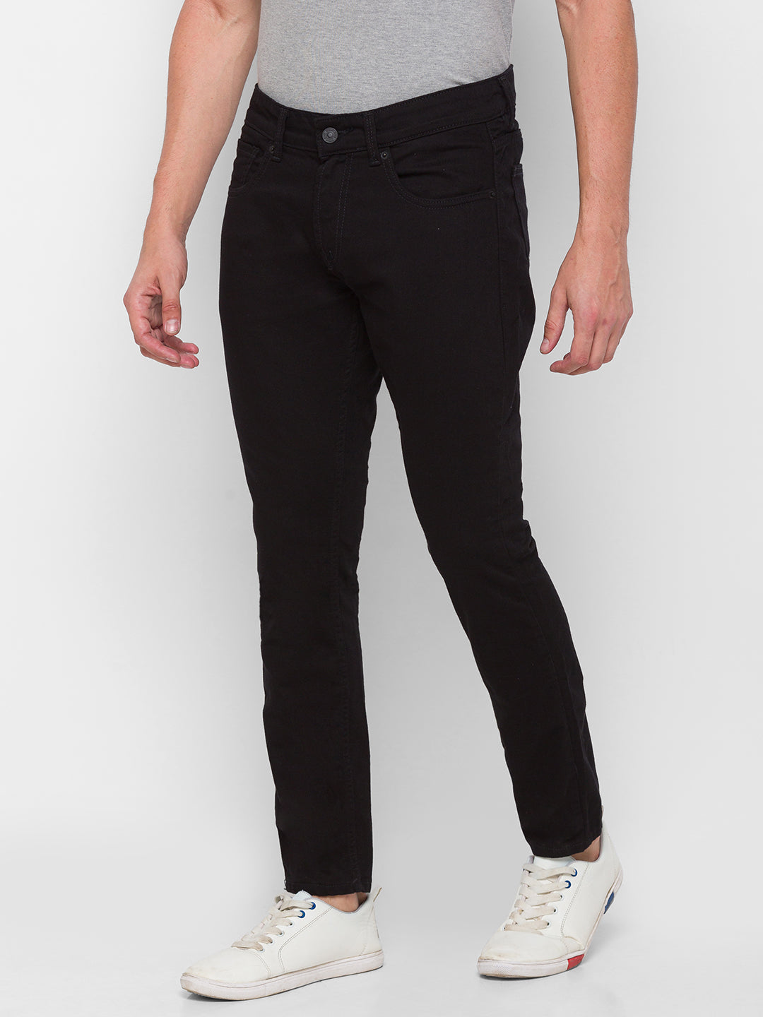 Spykar Men Black Cotton Slim Fit Tapered Length Jeans (Kano)