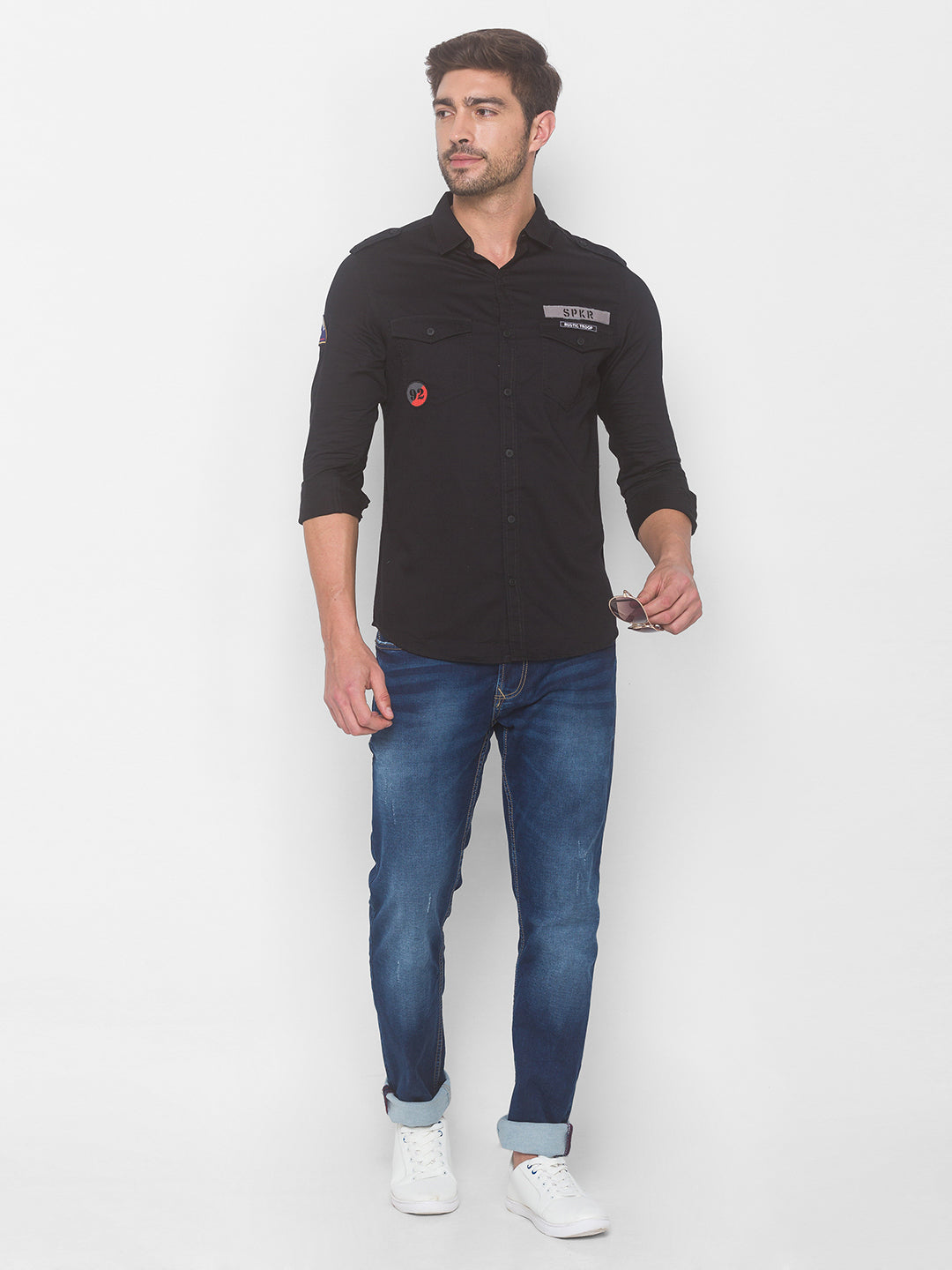 Spykar Men Black Cotton Shirts (Slim)