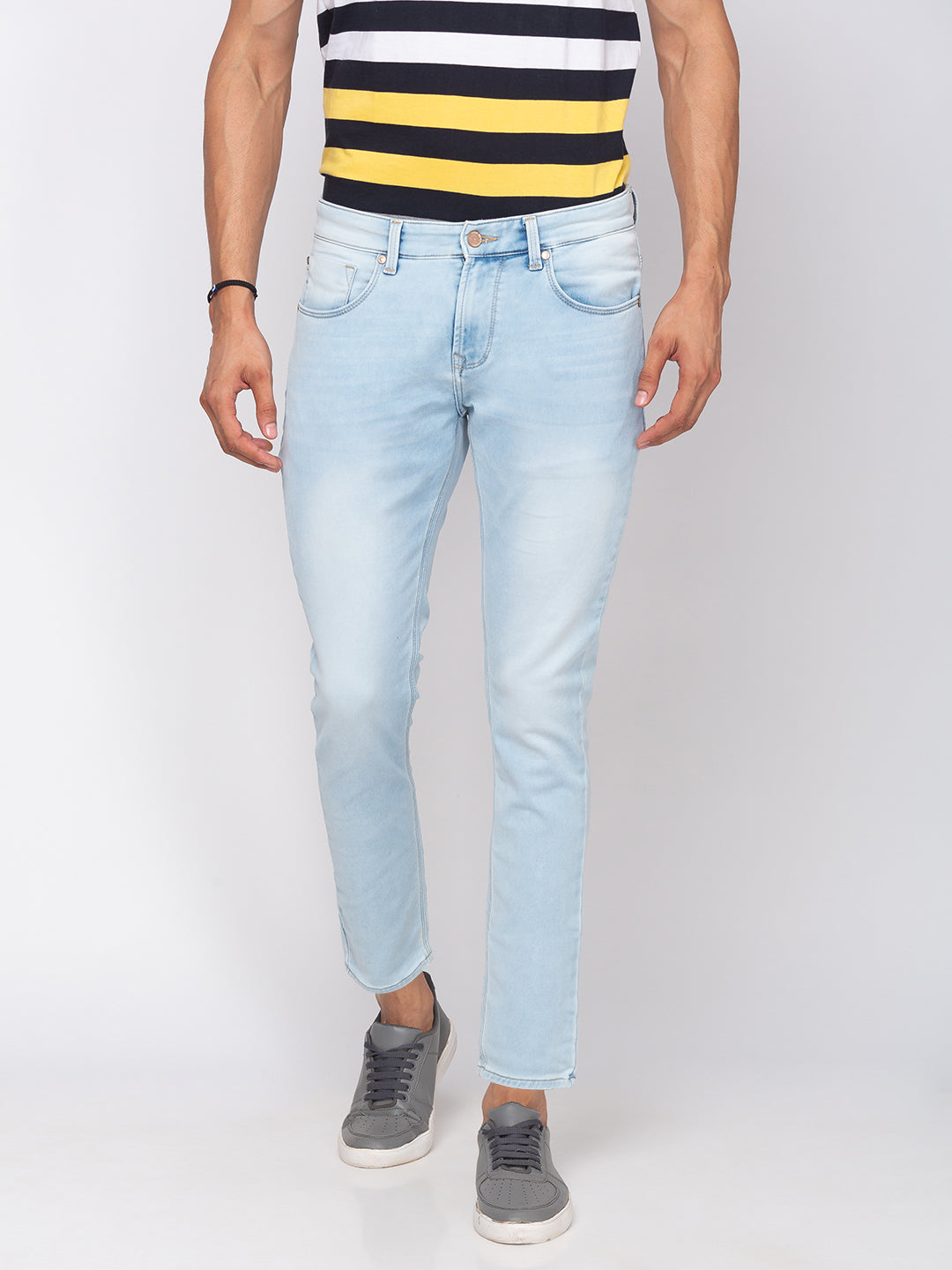 Spykar Men Light Blue Slim Fit Tapered Length Mid Rise Jeans(Kano)