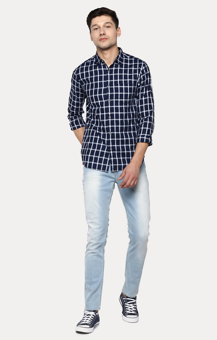 Spykar Men'S Blue Cotton Checked Casual Shirts