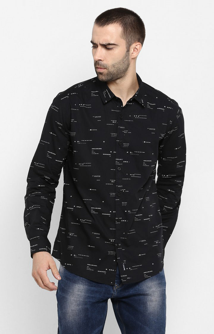 Spykar Men'S Black Cotton Printed Casual Shirts