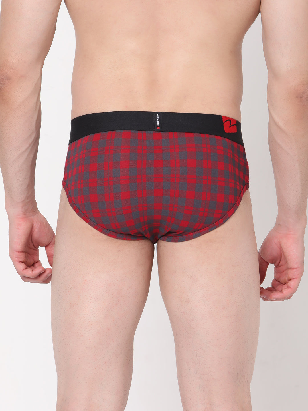 Men Premium Cotton Blend Maroon-Check Brief - (Pack Of 2)- Underjeans By Spykar