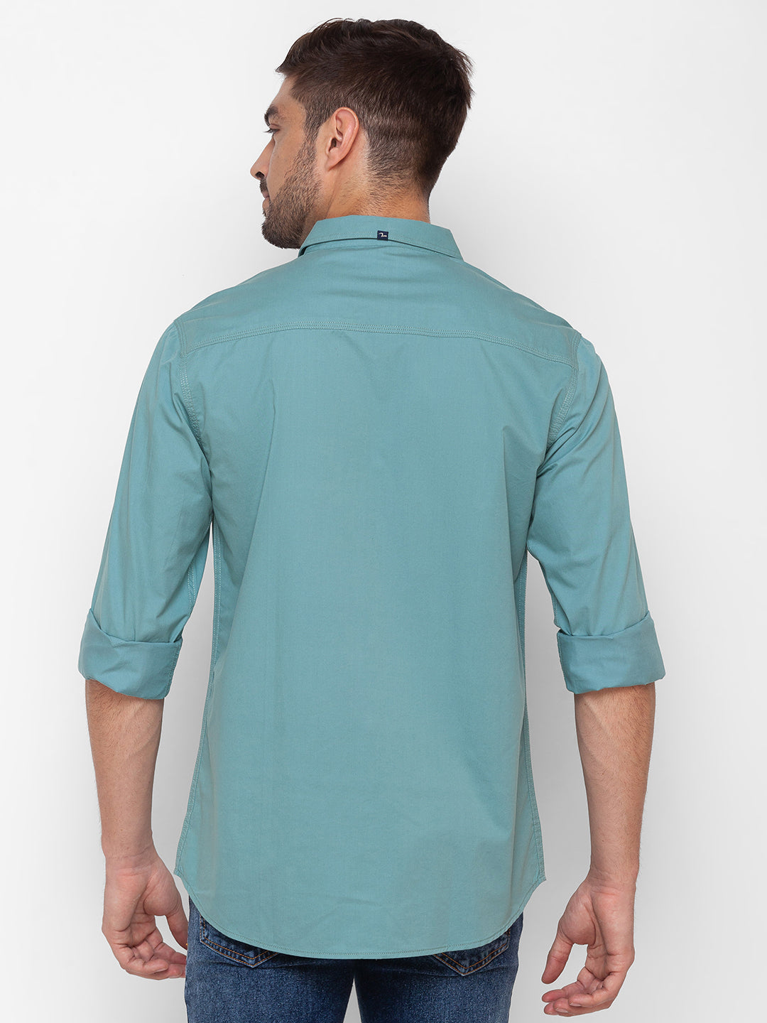 Spykar Sage Green Cotton Full Sleeve Plain Shirt For Men