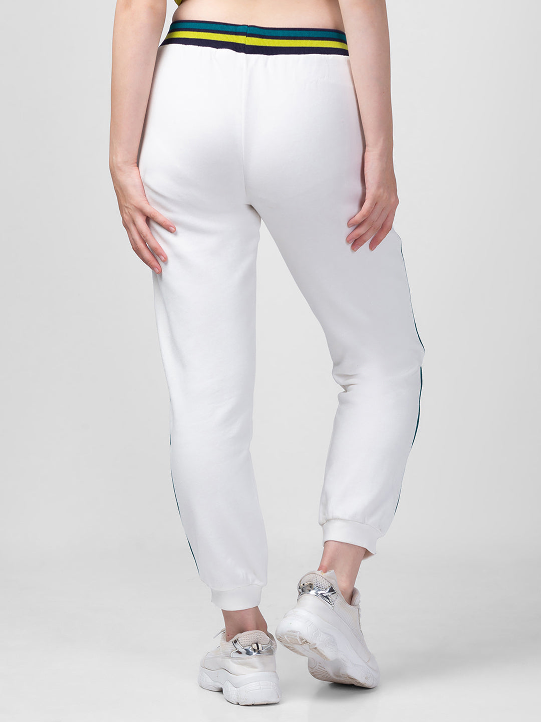 Spykar Women Off-White Cotton Regular Fit Joggers Trackpant