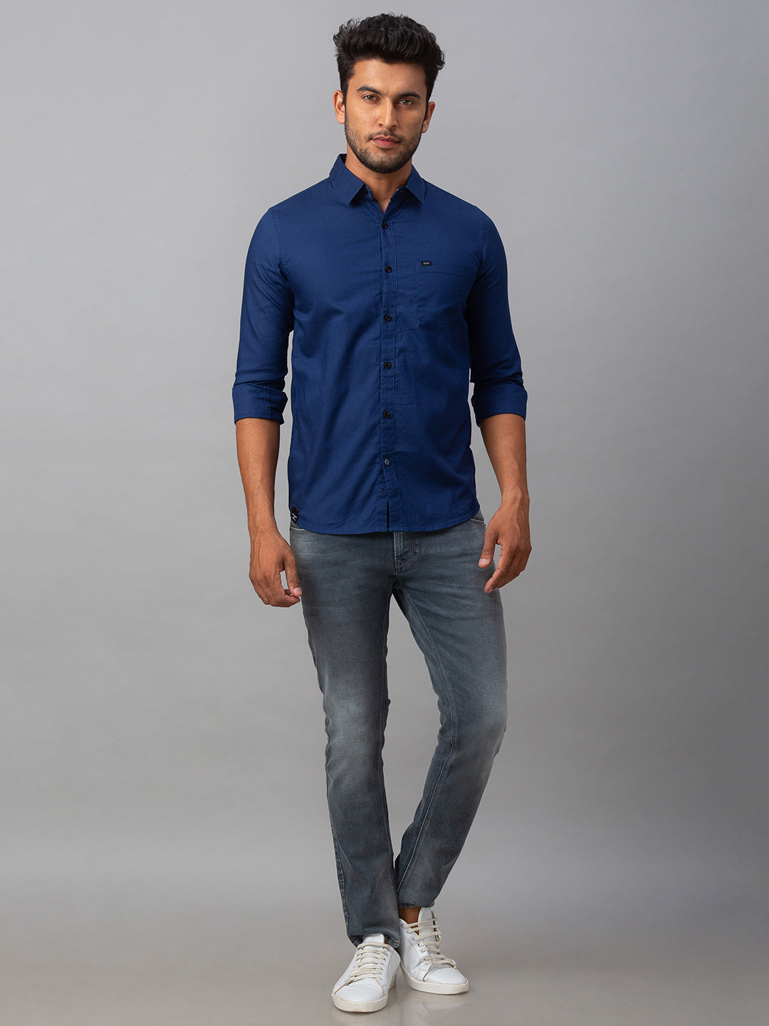 Spykar Men Blue Cotton Slim Fit Shirt