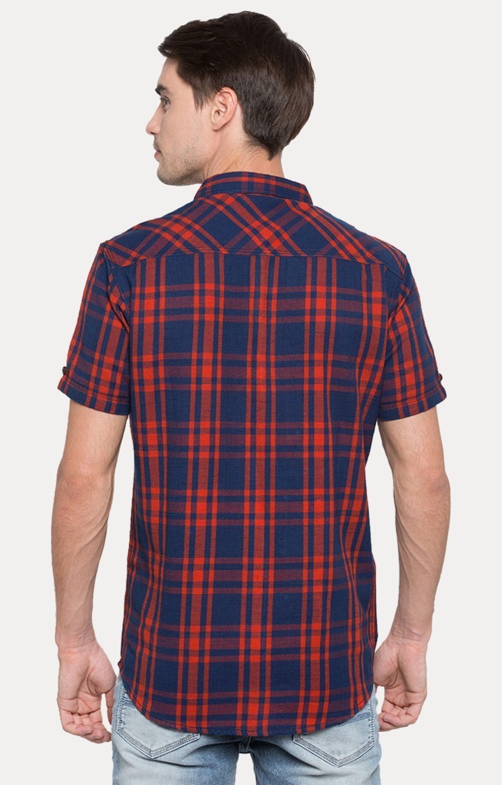 Spykar Men'S Blue Cotton Checked Casual Shirts