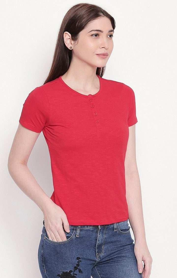 Spykar Women Red Viscose Slim Fit M and arin T-Shirts