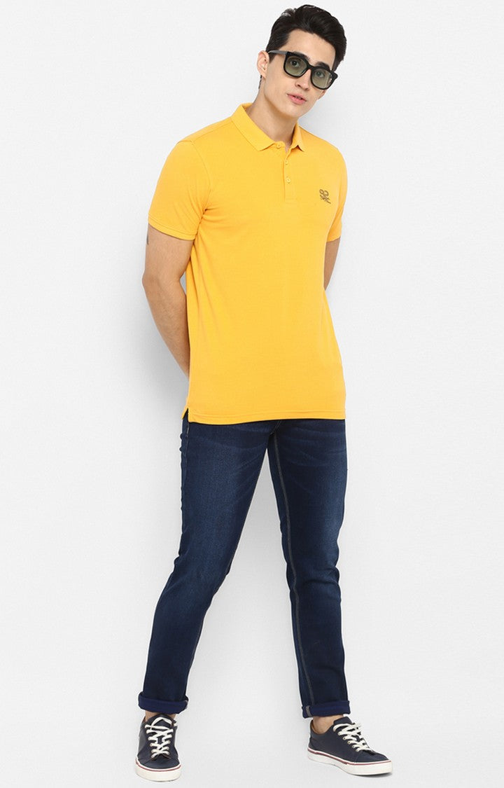 Spykar Yellow Solid Slim Fit Polo T-Shirt