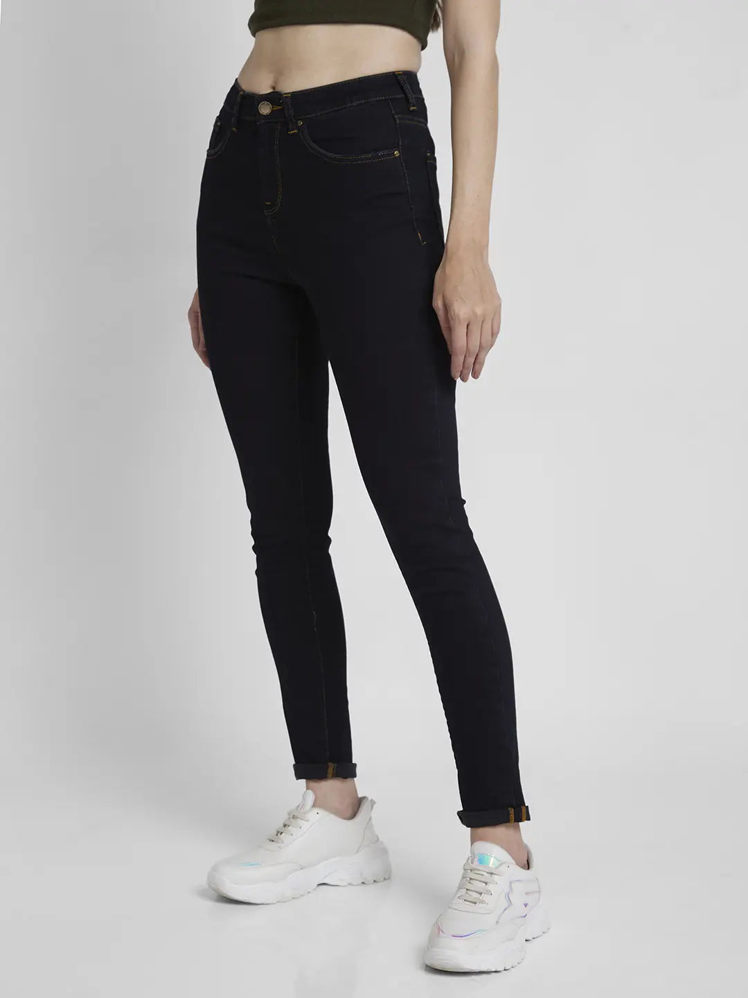 Spykar Women Dark Blue Lycra Skinny Fit Regular Length Clean Look Jeans -(Adora)