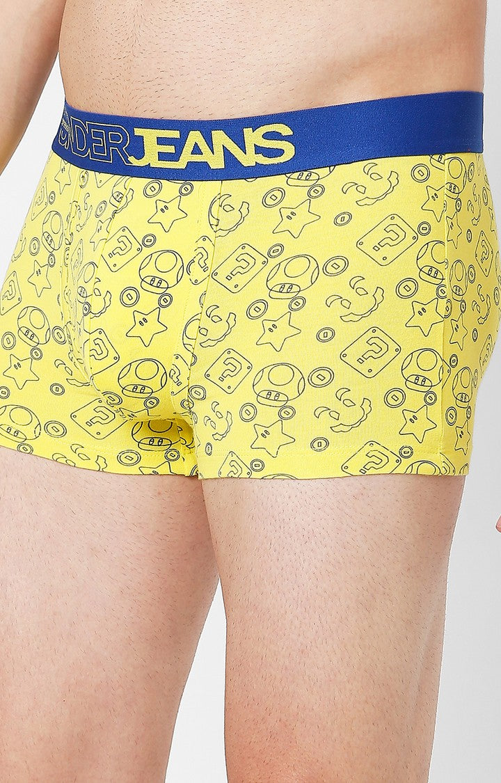 Men Premium Yellow Cotton Blend Printed Trunk- Underjeans By Spykar