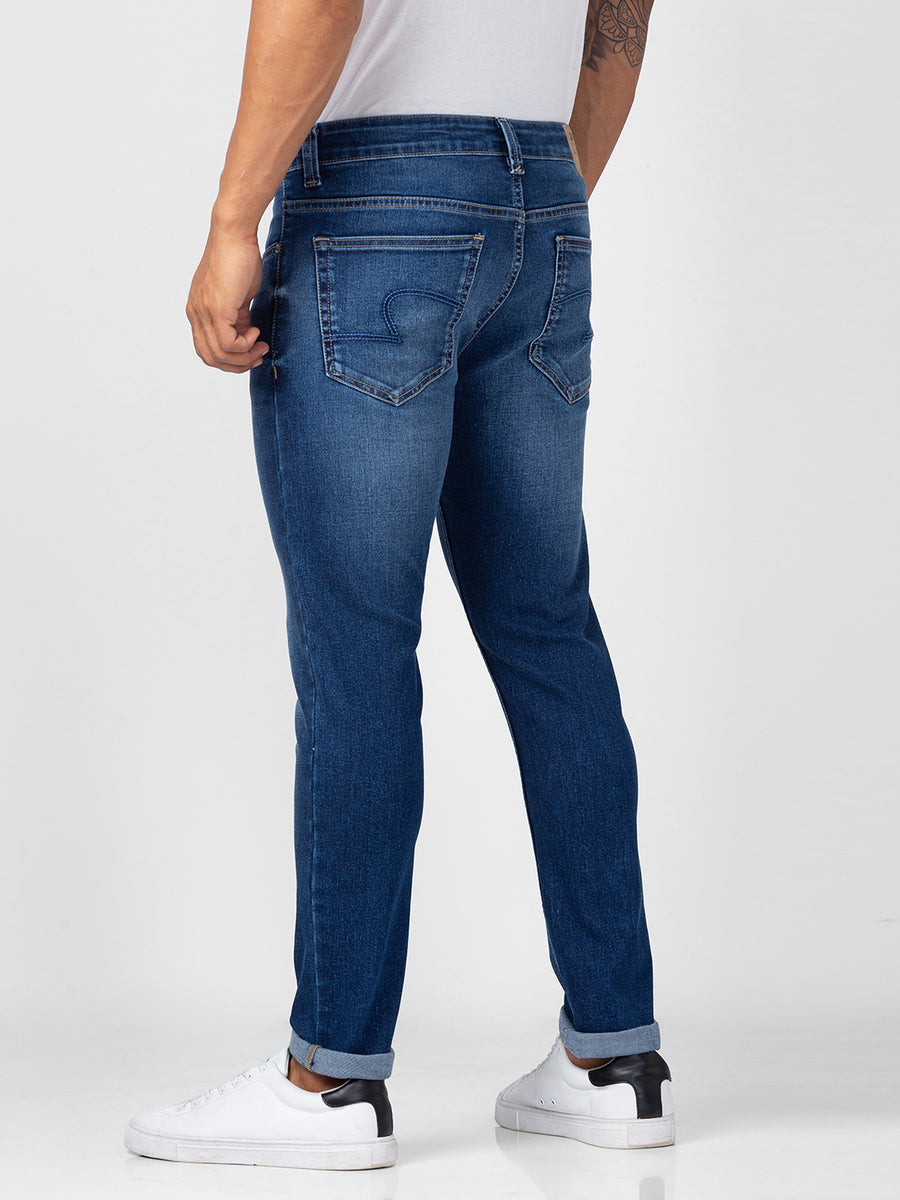 Spykar Men Mid Blue Cotton Super Slim Fit Tapered Length Jeans (Super ...