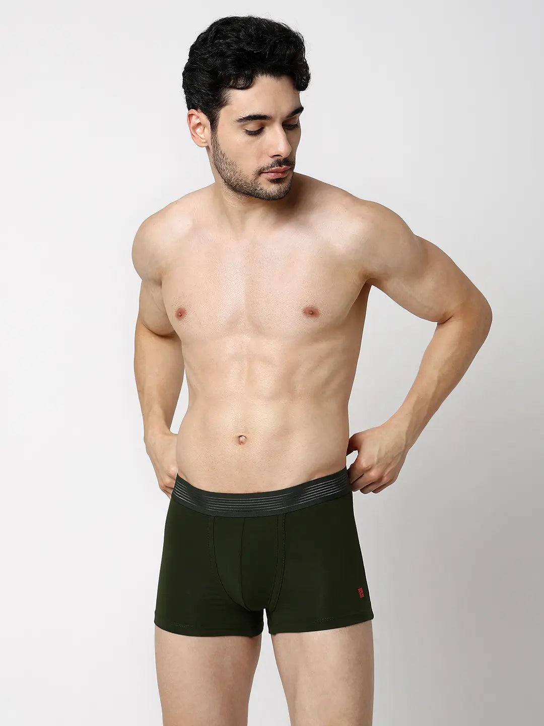 Underjeans By Spykar Men Premium Dark Grey & Olive Cotton Blend Regular Fit Trunk - Pack Of 2